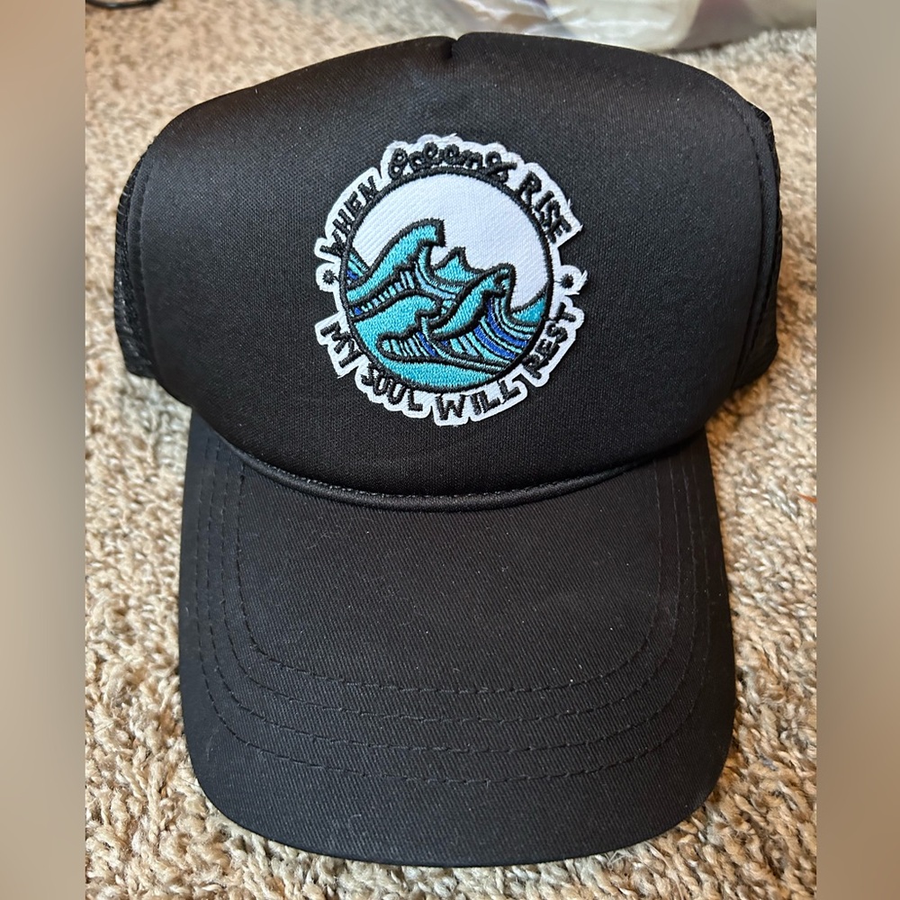 Black CAT Trucker Hat cap with Ocean Patch NEW one size